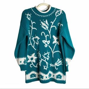 Dana Scott Embroidered beaded Sweater Vintage teal